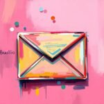 Colorful abstract painting of an envelope on a pink background with dots; vibrant and modern art style.