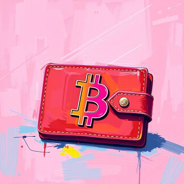 Red wallet with a Bitcoin symbol on a vibrant pink background, representing digital currency storage.