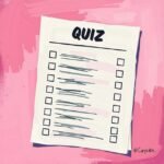 Illustration of a paper quiz on a pink background with checkboxes, suggesting a fun or educational activity.